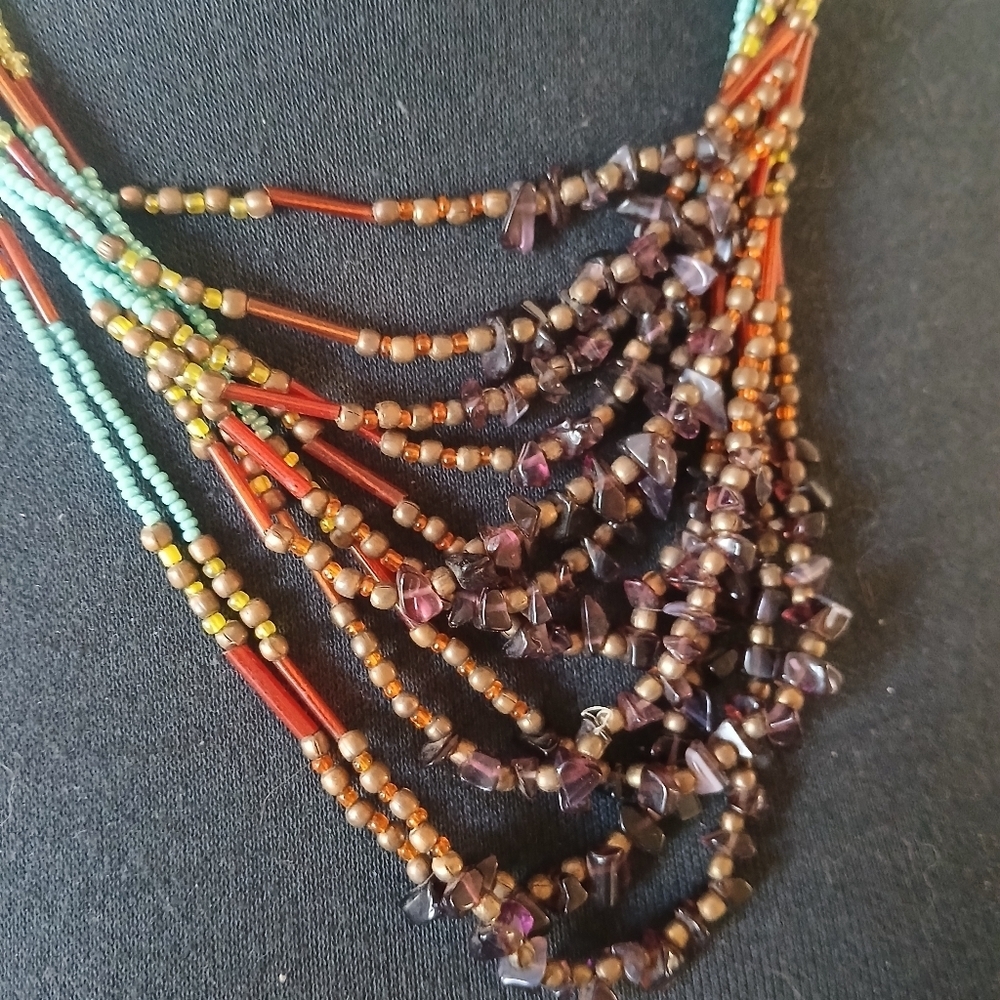 Colorful Peyote Multi-Stand Seed Bead Bohemian Necklace Native American Artistic